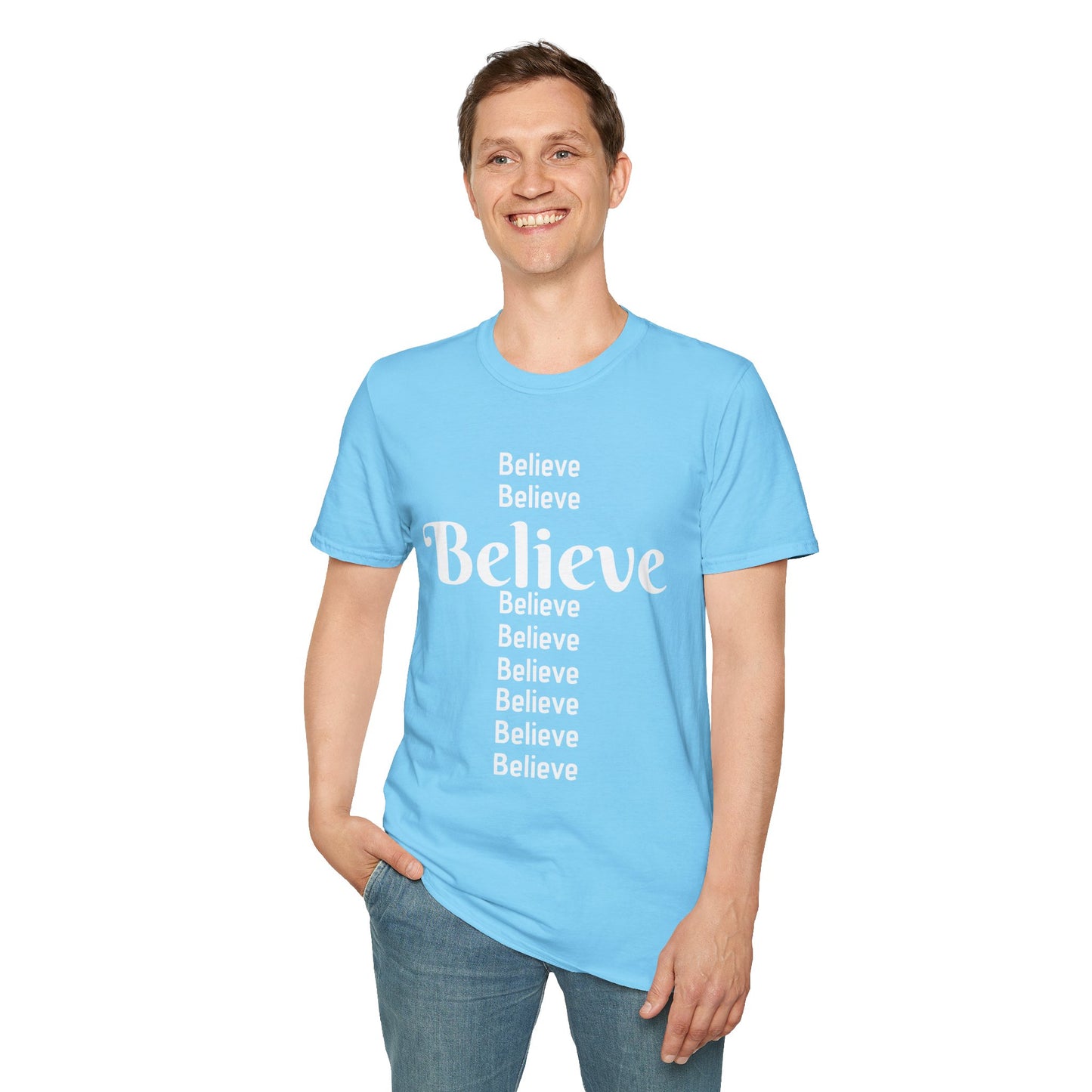 Inspirational Unisex Softstyle T-Shirt - "Believe" Design, Motivational Gift, Casual Wear, Positive Vibes, Everyday Comfort