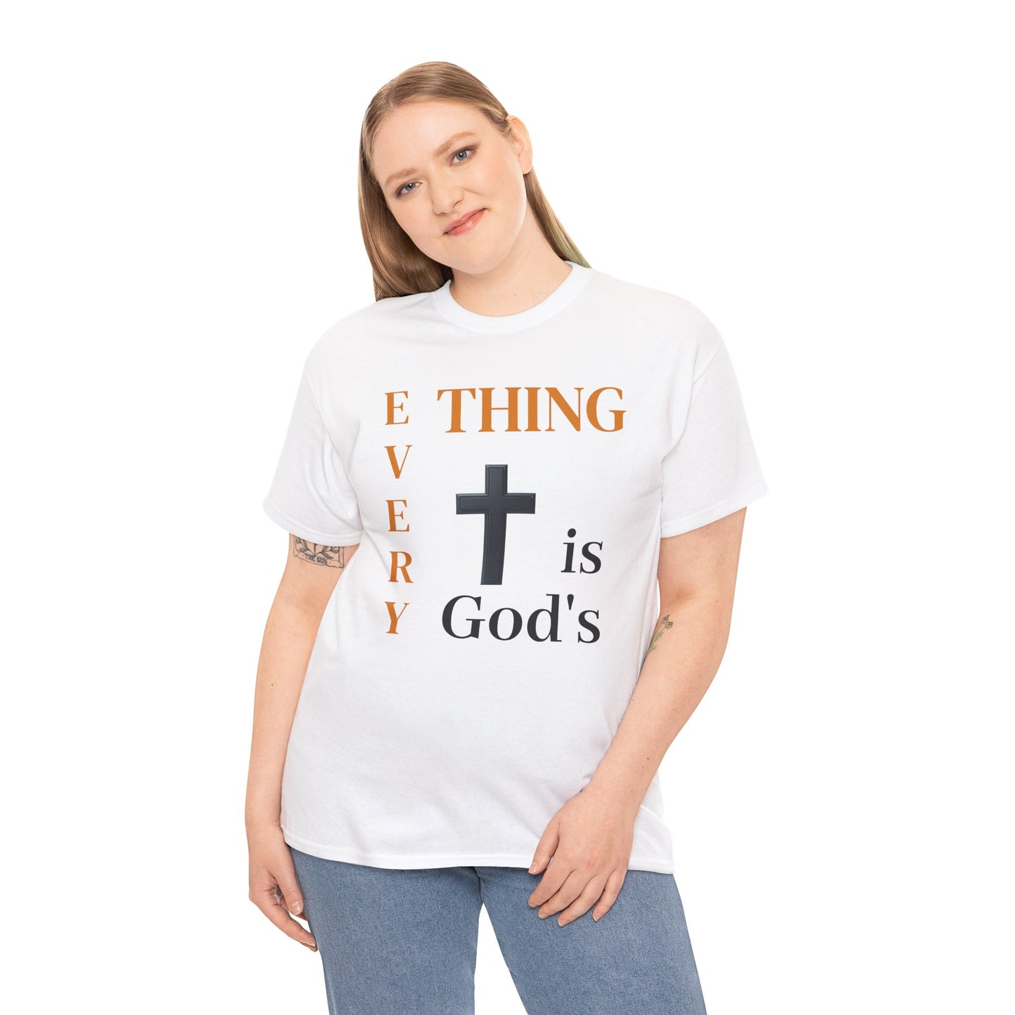 Unisex Heavy Cotton Tee - Everything is God's Faith-Based Graphic Tee, Spiritual Gift, Casual Wear, Christian Apparel, Religious T-Shirt