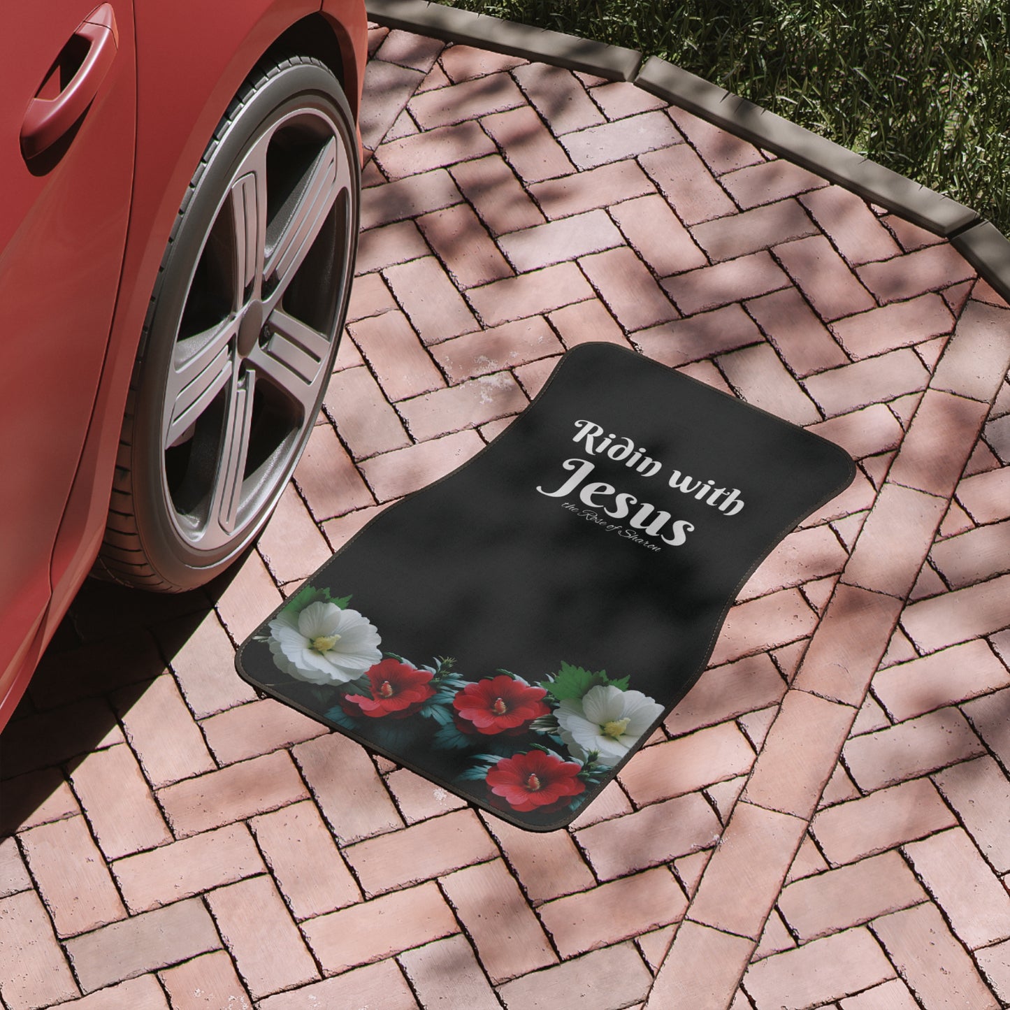 Ridin' with Jesus the Rose of Sharon Floral Car Floor Mat | Christian Auto Accessories, Gift for Believers, Religious Decor, Car Decor, Easter Gift