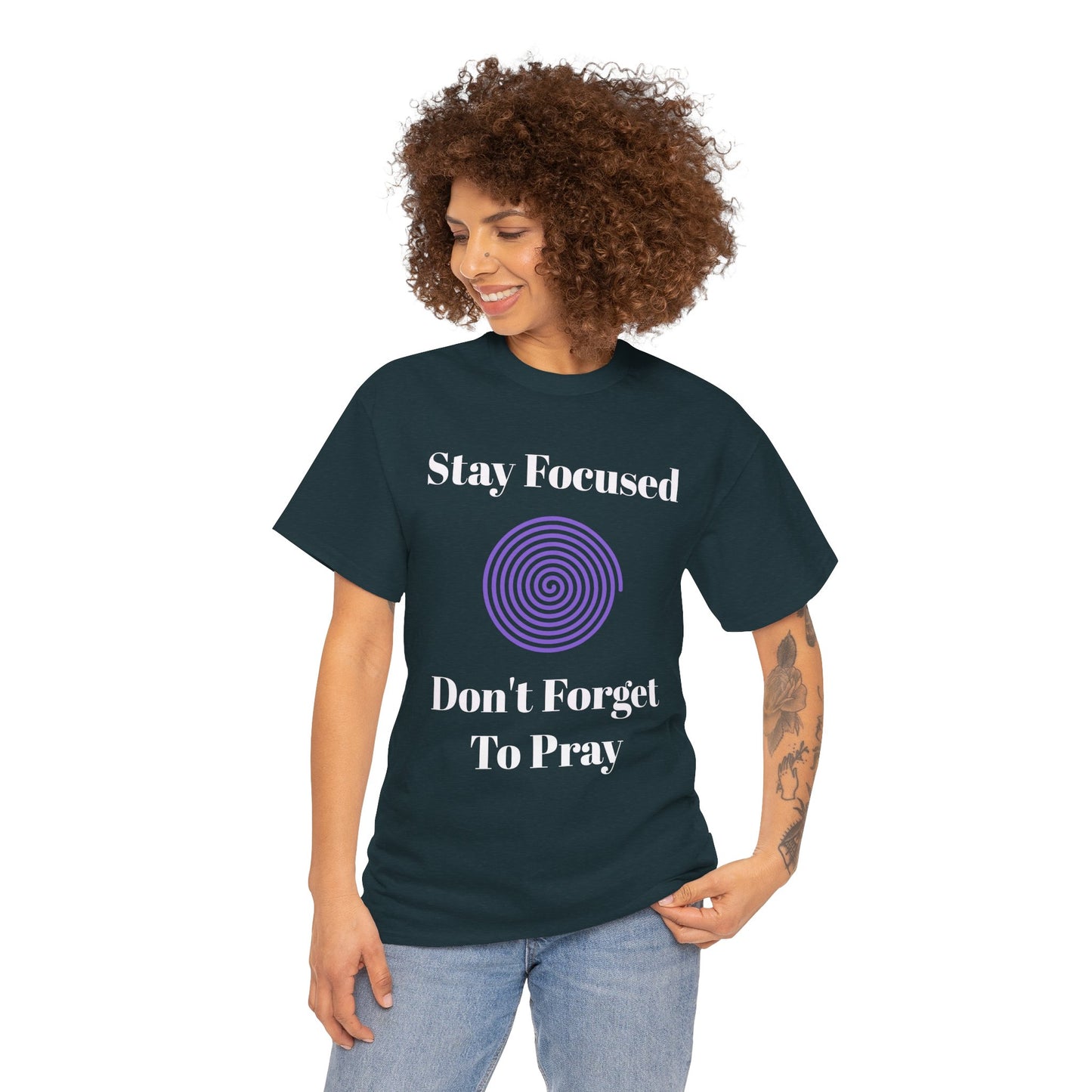 Stay Focused Unisex Heavy Cotton Tee - Motivational Relaxed Fit Shirt