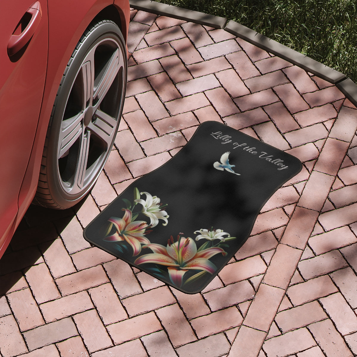 Floral Car Floor Mat featuring 'Lilly of the Valley' Design - Perfect for Spring Decor, Mother's Day Gift, Auto Accessories, Faith Lover