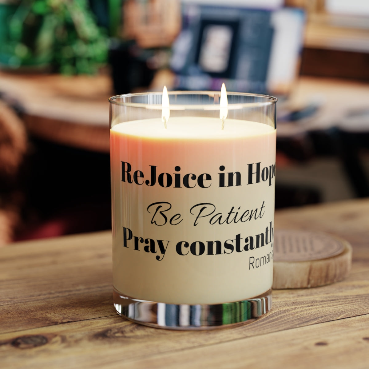 Jesus Inspirational Holy Reminder Scented Candle - "Rejoice in Hope, Be Patient, Pray " - Relaxing Gift, Self-Care, Aromatherapy, Meditation