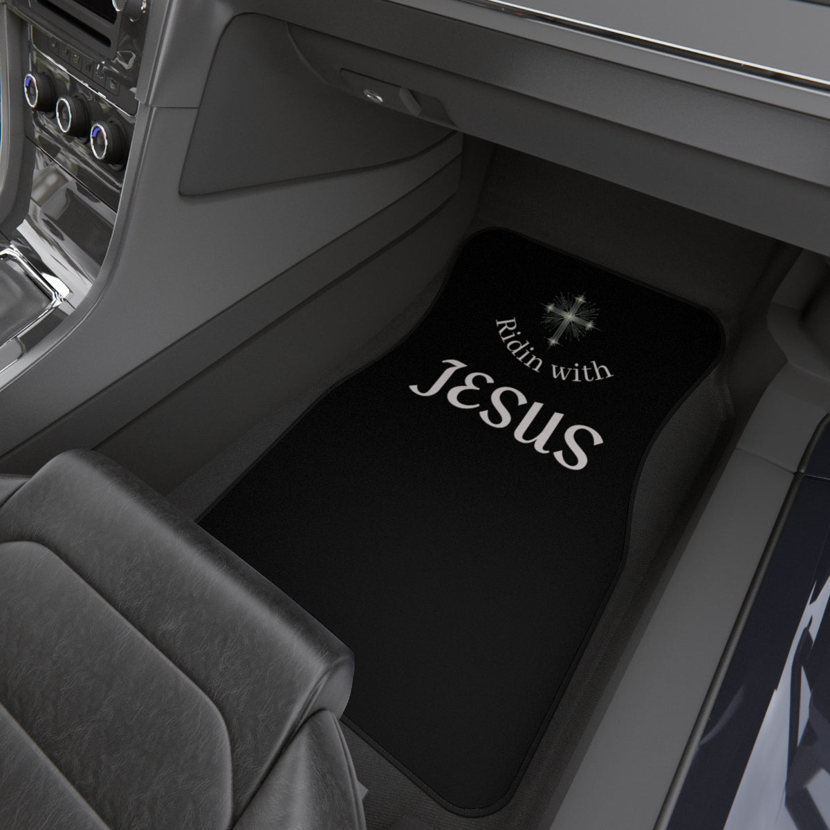 Car Mats Set, Ride with Jesus Black Floor Mats, Inspirational Car Accessories, Faith-based Car Decor, Religious Gift for Believers