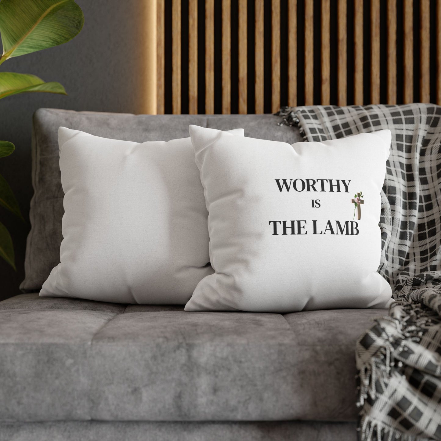 Inspirational Square Pillowcase - 'Worthy is the Lamb', Modern Home Decor Accent, Christian Gifts, Cozy Couch Pillows, Faith Decor