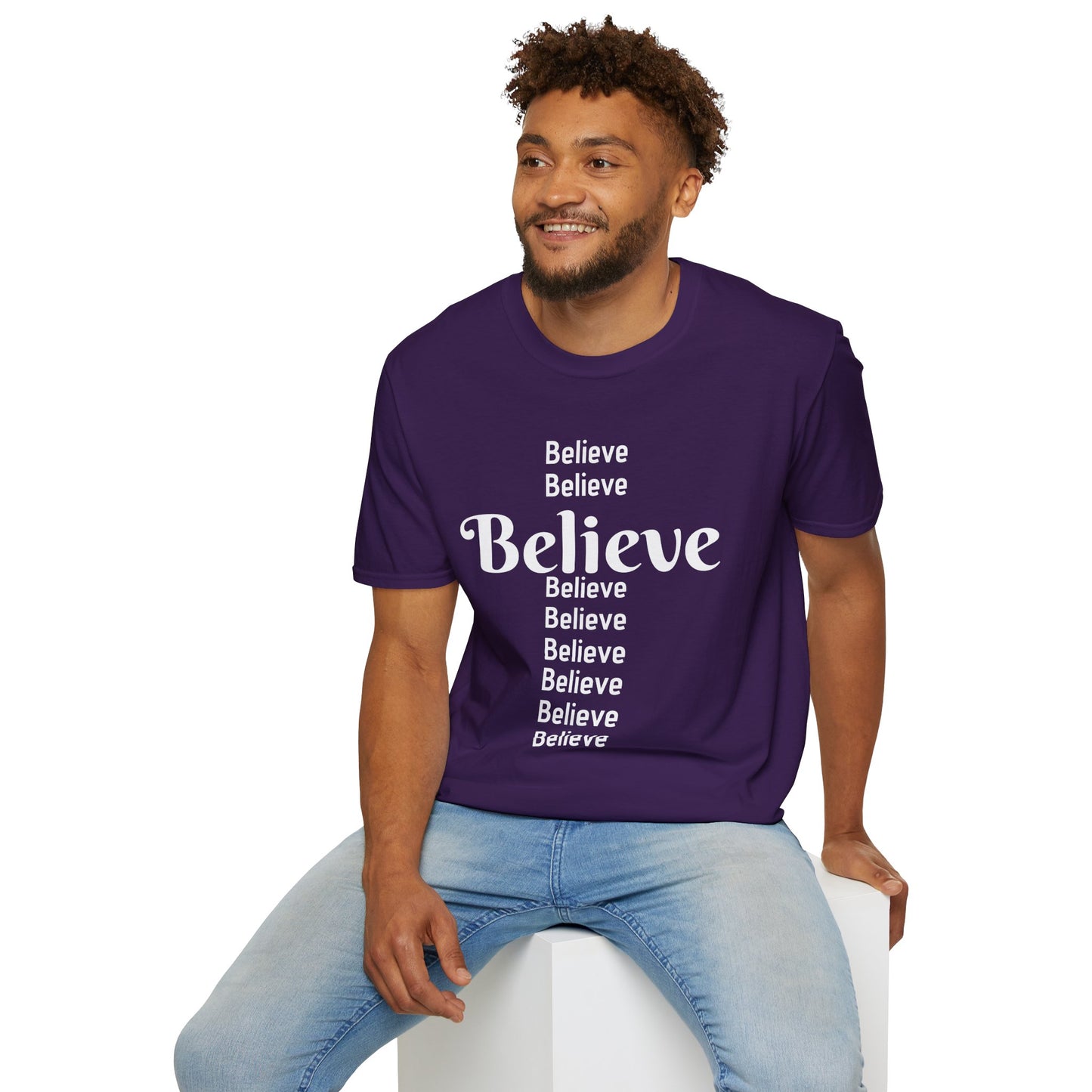 Inspirational Unisex Softstyle T-Shirt - "Believe" Design, Motivational Gift, Casual Wear, Positive Vibes, Everyday Comfort