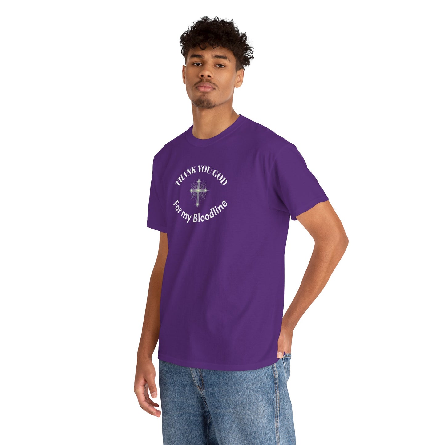 "Father's Day, Dad thankful for bloodline" Minimalist Unisex Heavy Cotton Tee with Cross Design, God cotton tee