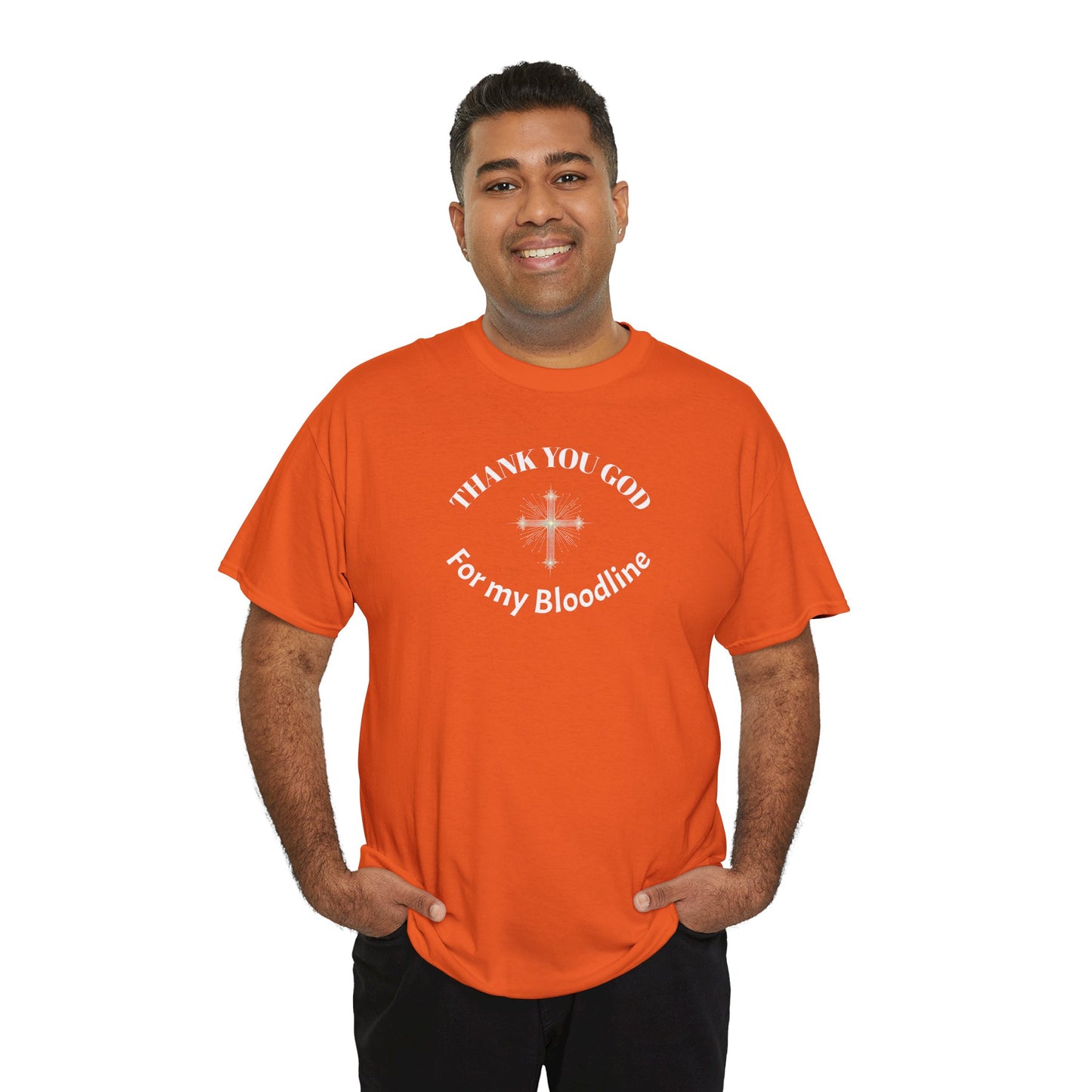 "Father's Day, Dad thankful for bloodline" Minimalist Unisex Heavy Cotton Tee with Cross Design, God cotton tee