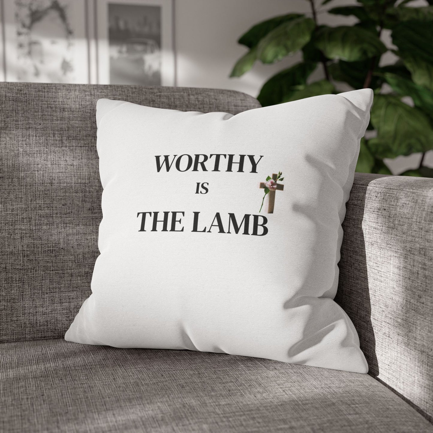 Inspirational Square Pillowcase - 'Worthy is the Lamb', Modern Home Decor Accent, Christian Gifts, Cozy Couch Pillows, Faith Decor