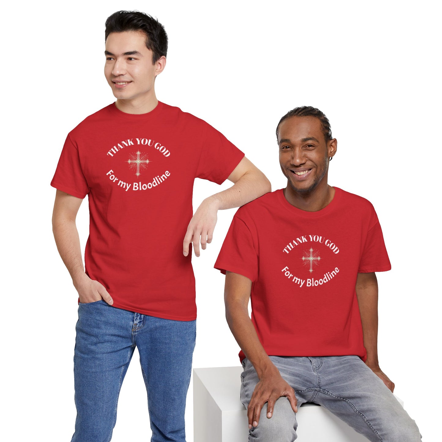 "Father's Day, Dad thankful for bloodline" Minimalist Unisex Heavy Cotton Tee with Cross Design, God cotton tee