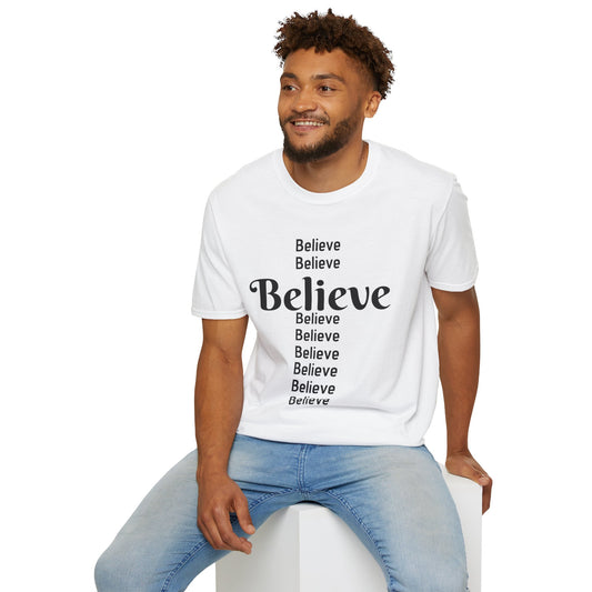 Inspirational Unisex Softstyle T-Shirt - "Believe" Design, Motivational Gift, Casual Wear, Positive Vibes, Everyday Comfort
