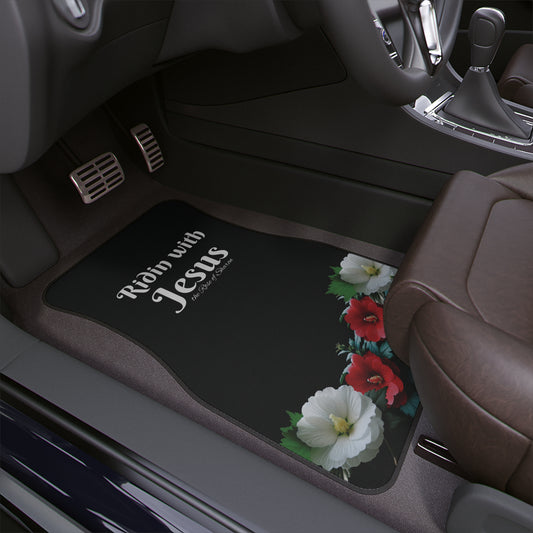 Ridin' with Jesus the Rose of Sharon Floral Car Floor Mat | Christian Auto Accessories, Gift for Believers, Religious Decor, Car Decor, Easter Gift