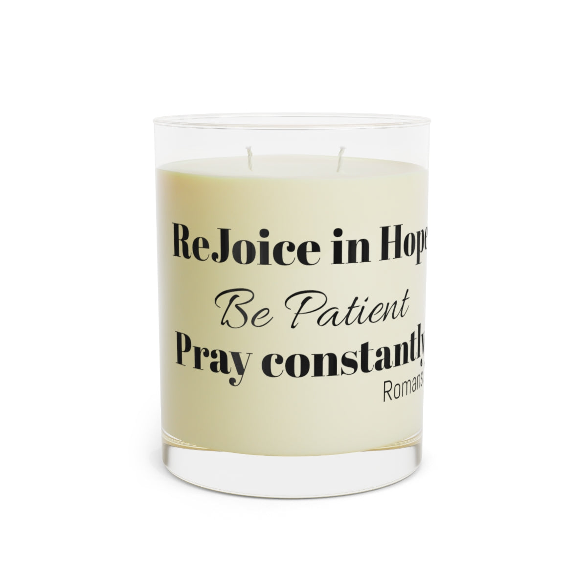 Jesus Inspirational Holy Reminder Scented Candle - "Rejoice in Hope, Be Patient, Pray " - Relaxing Gift, Self-Care, Aromatherapy, Meditation