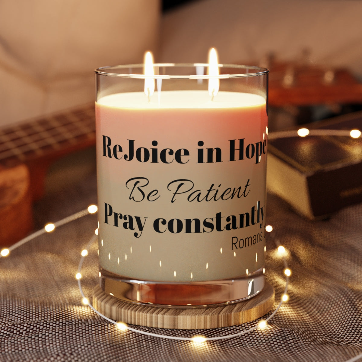 Jesus Inspirational Holy Reminder Scented Candle - "Rejoice in Hope, Be Patient, Pray " - Relaxing Gift, Self-Care, Aromatherapy, Meditation