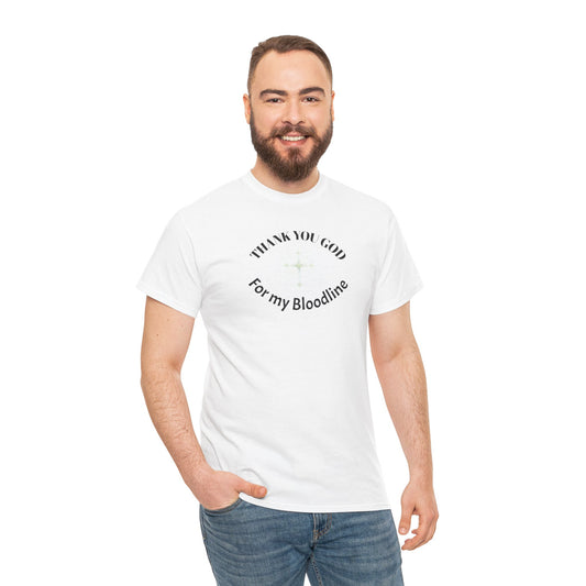 "Father's Day, Dad thankful for bloodline" Minimalist Unisex Heavy Cotton Tee with Cross Design, God cotton tee