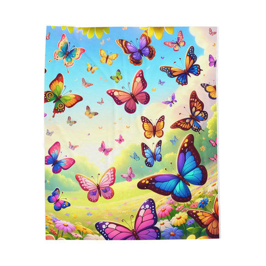 Butterfly Dreams Velveteen Plush Blanket, Cozy Blanket for Kids, Soft Throw Blanket, Colorful Home Decor, Butterfly Lovers, peaceful vibes